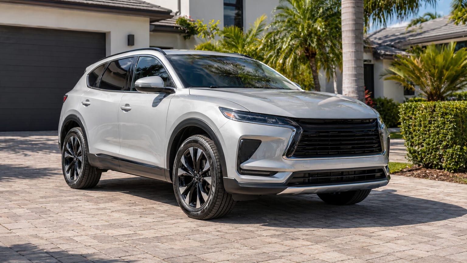 Finished detailed SUV in a clean Miami residential driveway